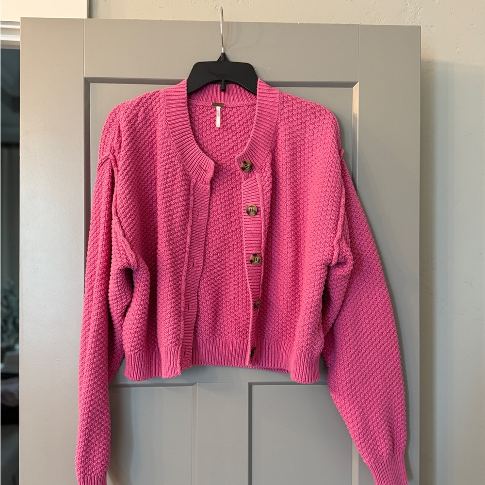 Free People Pink Textured Cardigan